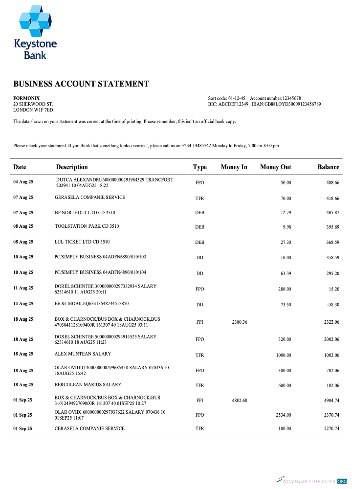 Download Nigeria Keystone Bank organization account statement Word and PDF template Photoshop template
